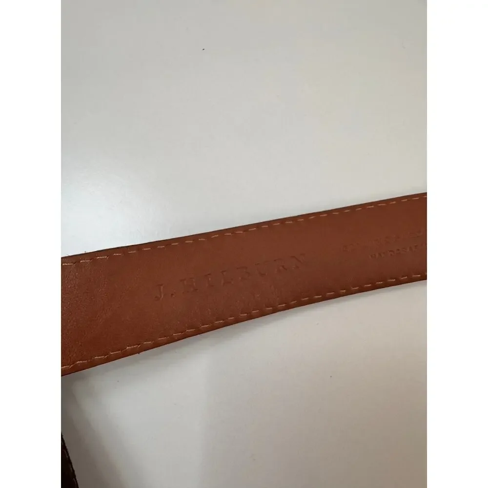 Vintage J.Hilburn USA Men French Calf Belt Brown Suede Gold Brass Buckle Size 55
